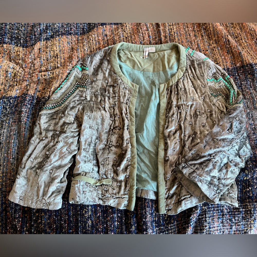 Embroidered Open Front Jacket